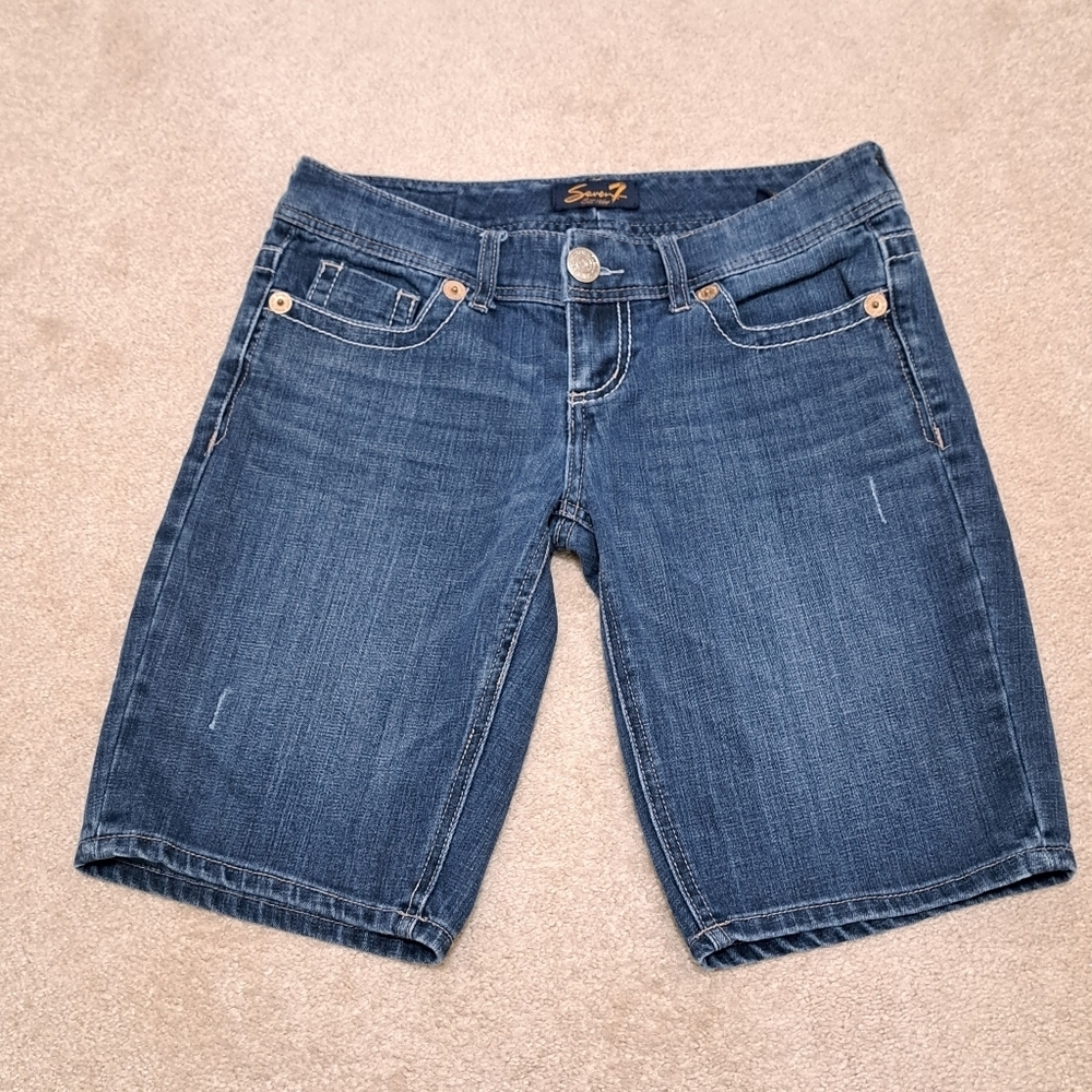 Seven 7 Denim Bermuda Shorts Blue Women's Size 28 Jean Shorts Low Rise Casual